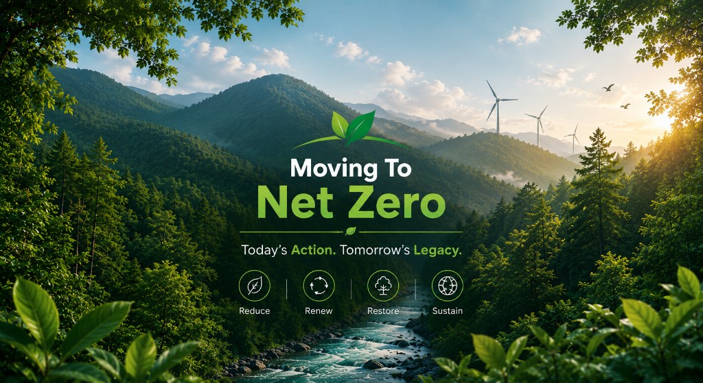 Bhumiq — Moving To Net Zero. Today's action, tomorrow's legacy. Reduce, renew, restore, sustain.
