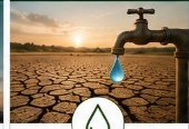 Water drop on parched cracked earth
